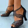 Женская обувь 2024 года, брендовые женские босоножки с молнией сзади, модные тапочки с кристаллами, женские летние босоножки с открытым носком и каблуком больших размеров
