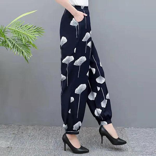 Women's Spring Wide Leg Pants Summer Plus Size Printed Trousers Autumn Ice Silk High Waist Mosquito Proof Loose Trousers