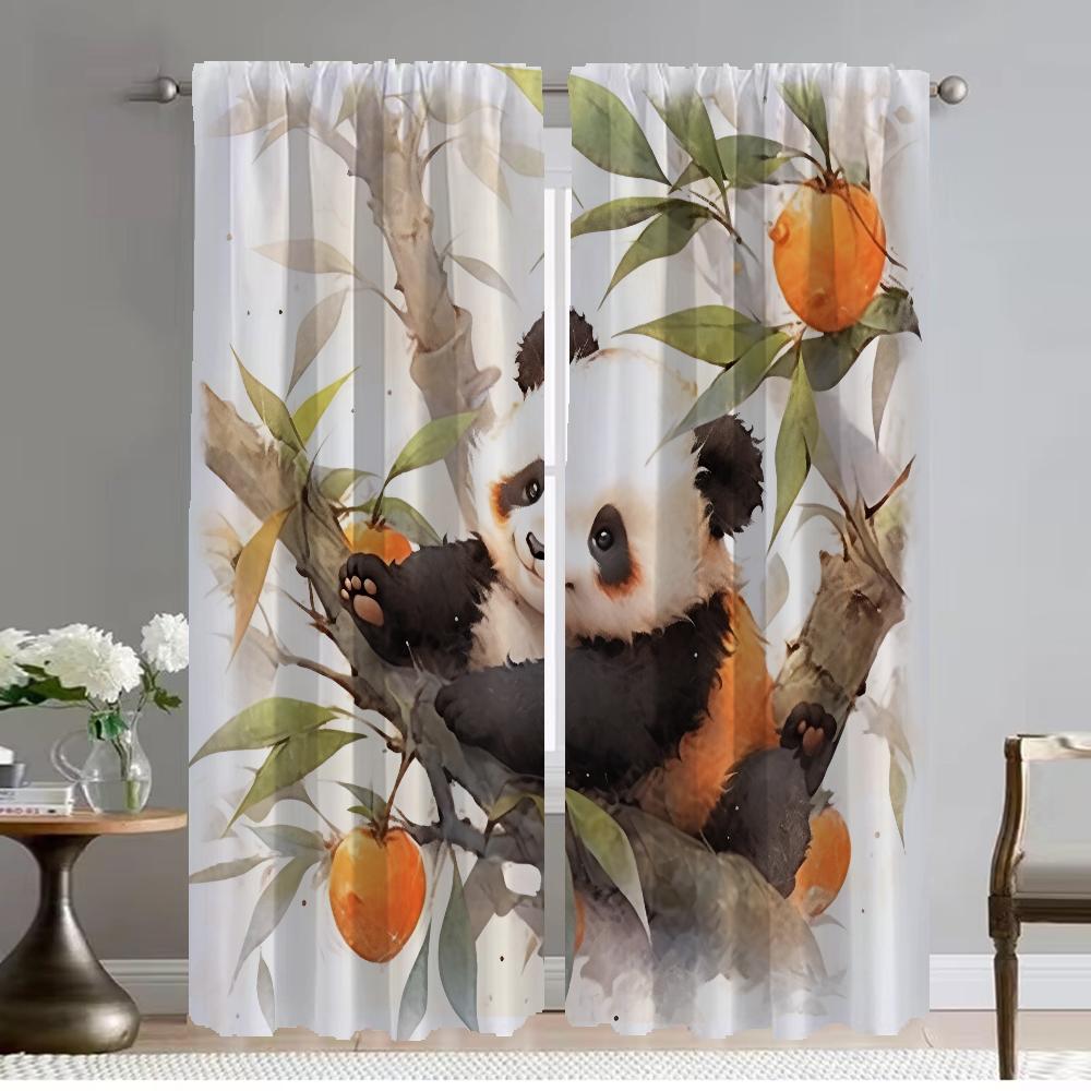 Kawaii Panda Элегантные шторы для комнаты для камеры, украшения на Хэллоуин, затемняющие шторы для домашнего интерьера, 2 шт., перегородка
