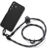 Lanyard Case for Samsung Galaxy A15 4G-5G - Black Shockproof Silicone with Removable Gray Lanyard