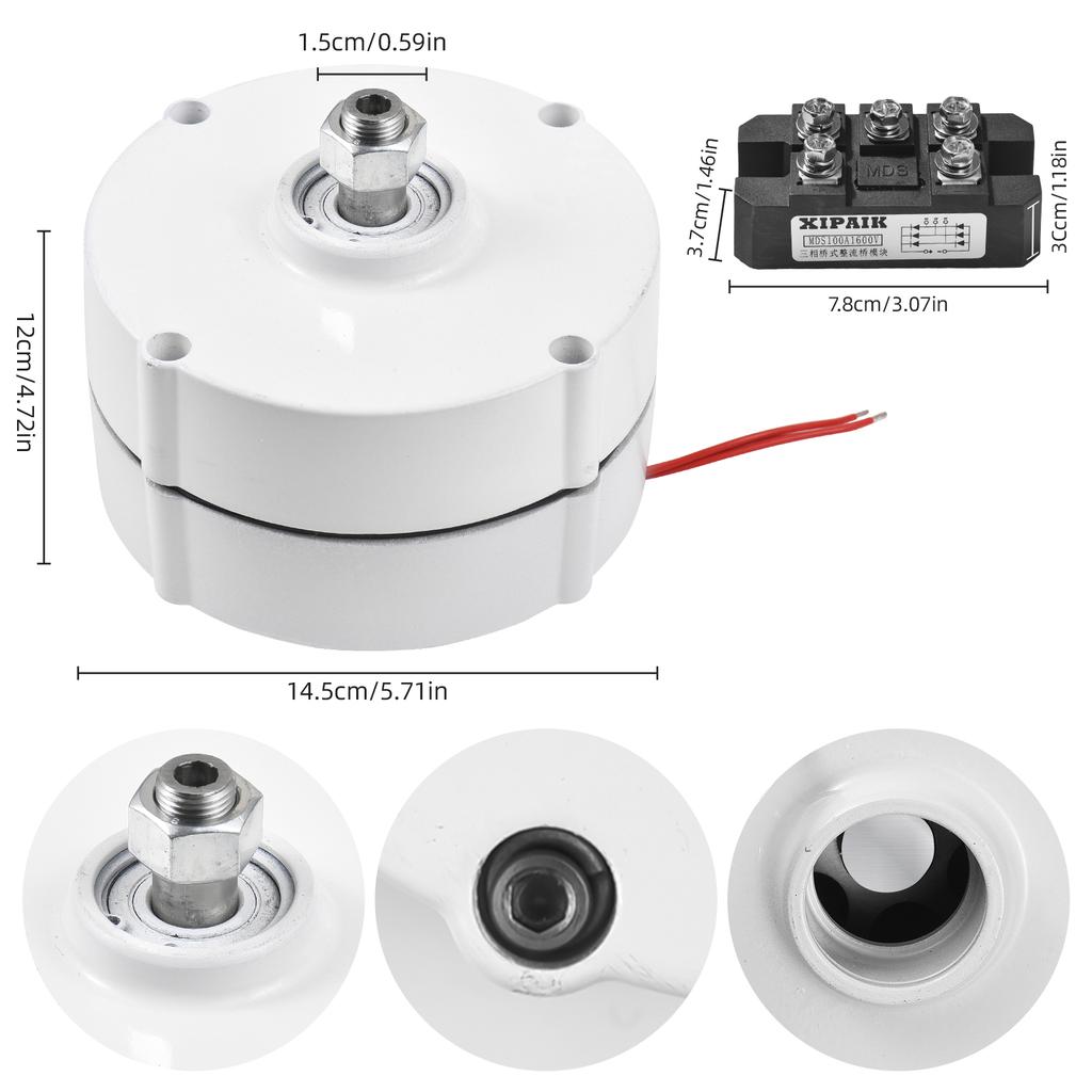 Трехфазный генератор переменного тока 400 Вт, редкоземельный генератор с постоянными магнитами NdFeB, 750 об/мин, 12 В, высокая скорость