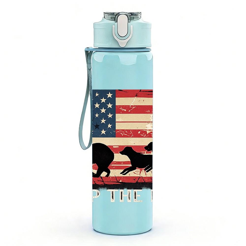 1PC American Flag Horse Cowboy Print 750ml Color Plastic Sports Water Bottle Leakproof Flip Straw Lid Suitable for Sports Office Home Use