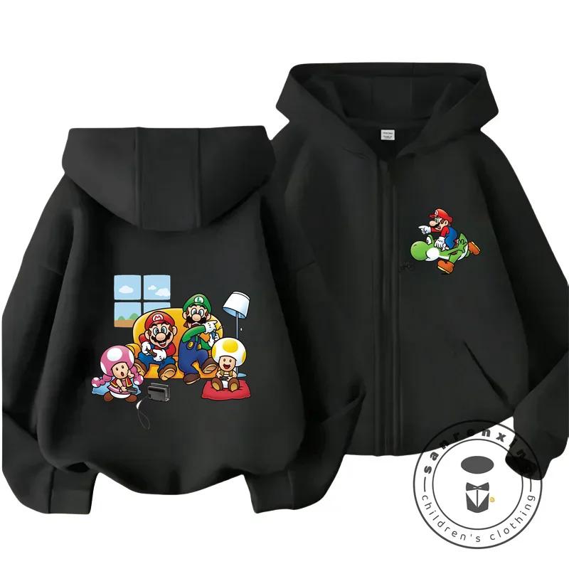 Children's Mario Zipper Hoodie with Retro Game Print, Suitable for Outdoor Casual Style, Comfortable and Affordable Street Wear