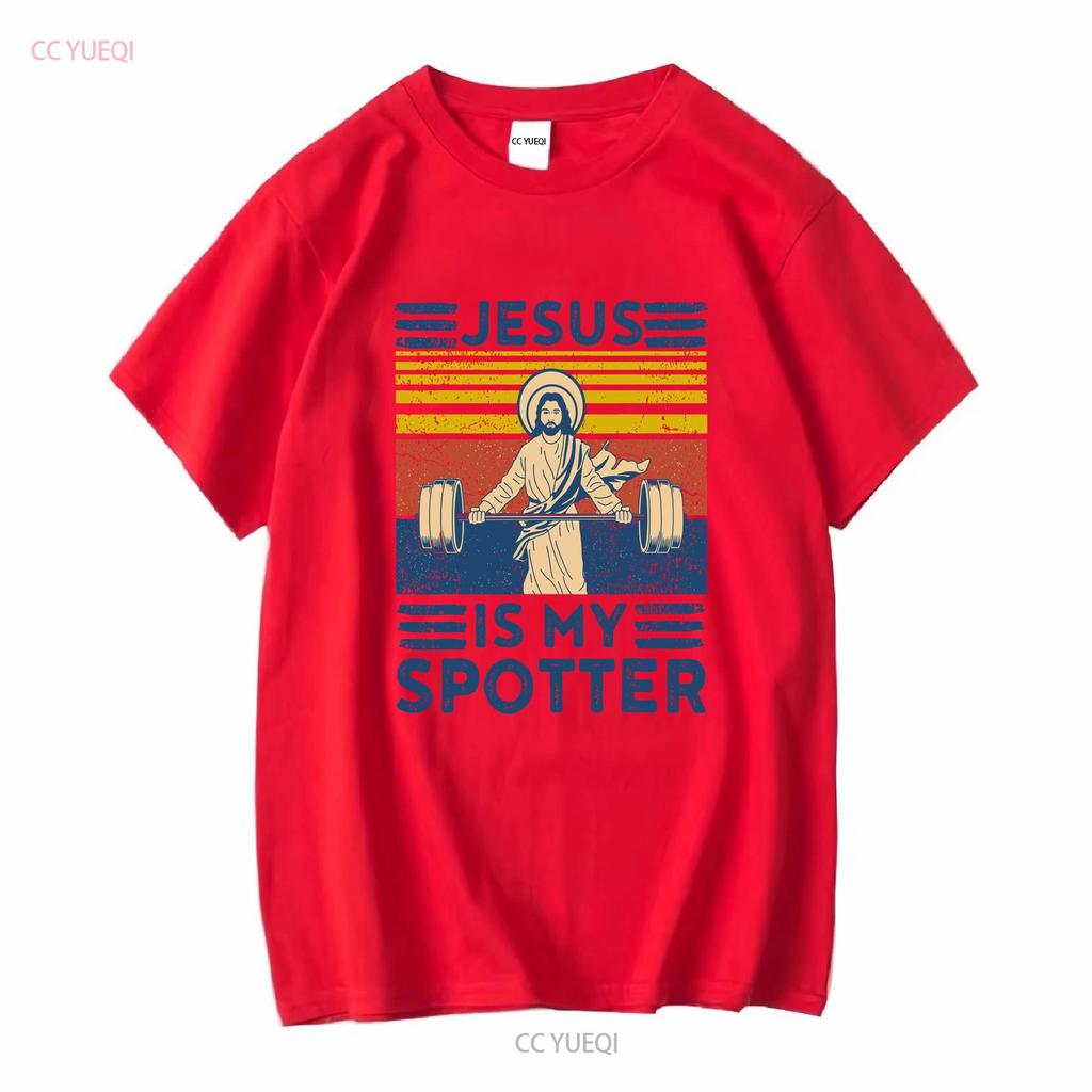 Rare New Funny Gym T Shirt Jesus Is My Spotter Workout vintage Washed fashion Breathable Casual Soft designer clothes