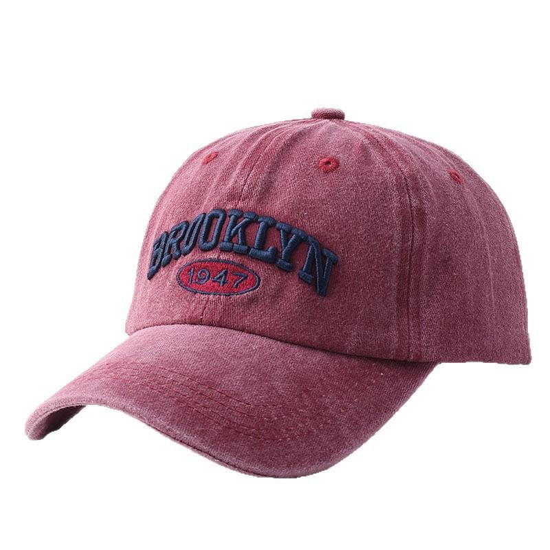 Washed Vintage Baseball Cap Retro Letter Embroidered Denim Casual Curved Brim Sun Hat