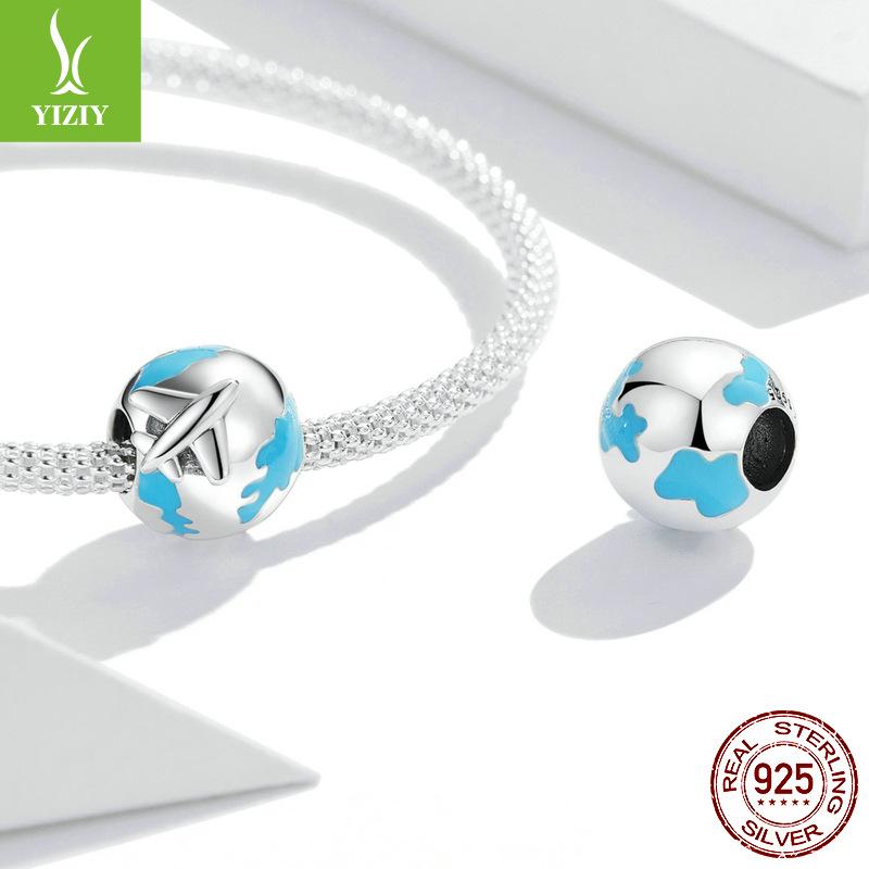 Global Travel Plane S925 Silver Beads, Creative Blue Earth Diy Beaded Accessories Scc2026