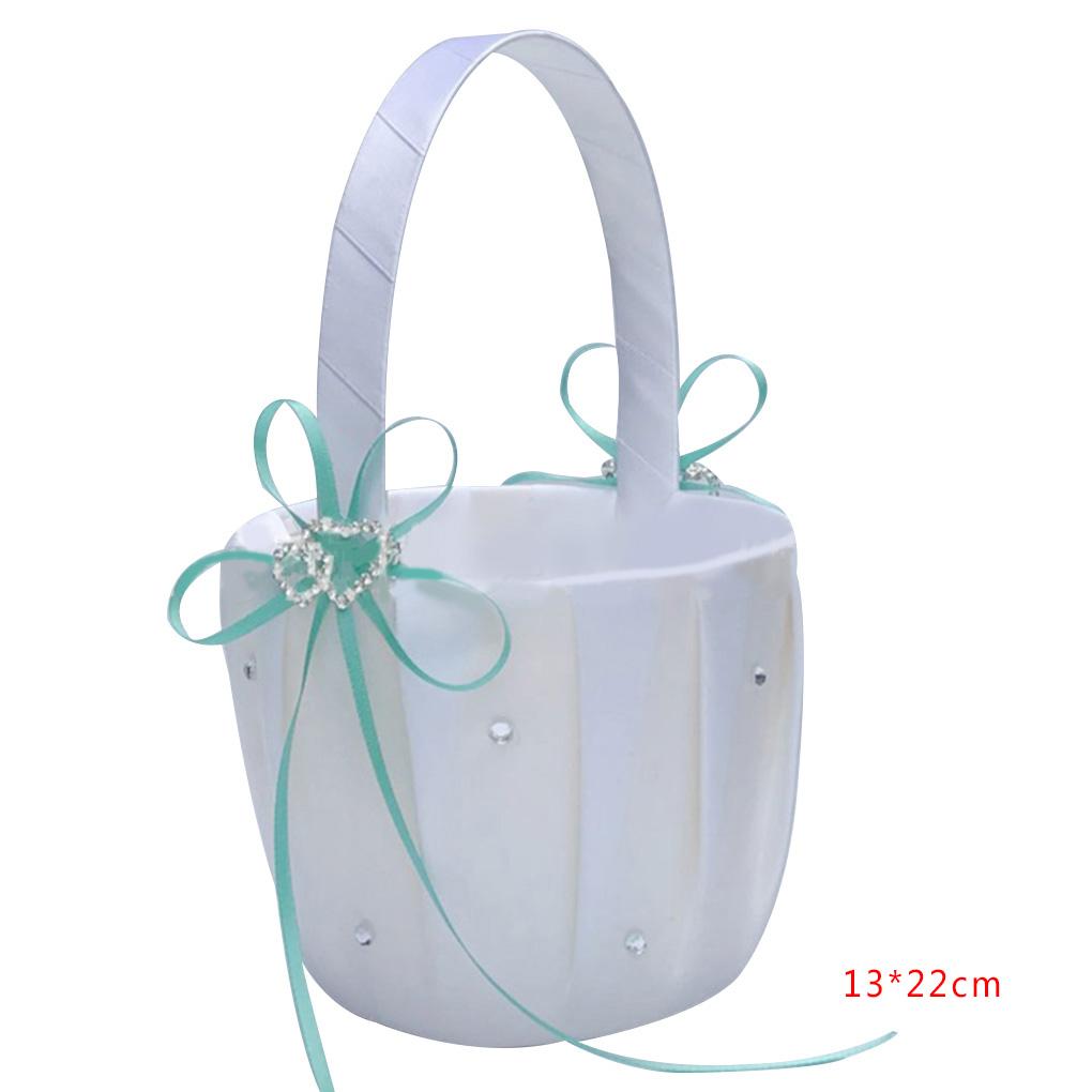 Colorful Bowknot Burlap Satin Wedding Ceremony Party Rose Flower Girls Basket