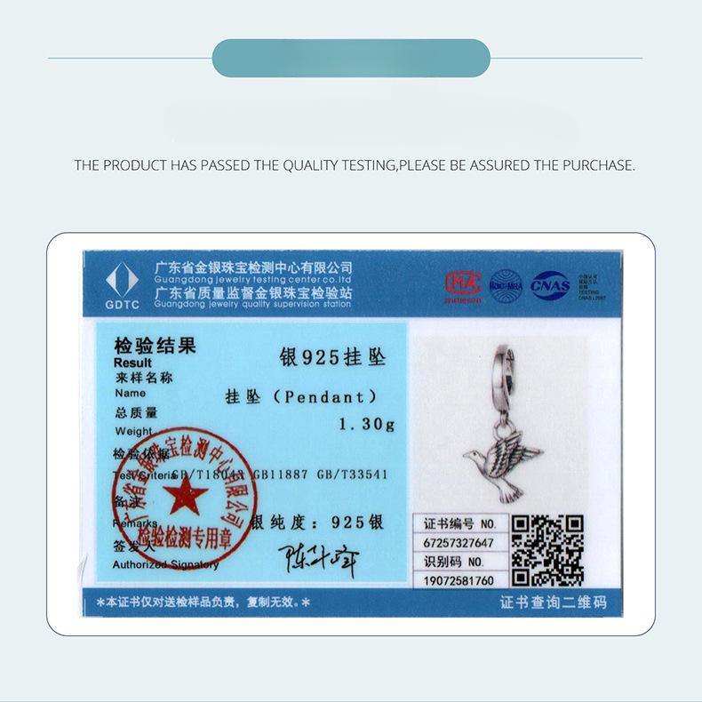 Animal Peace Pigeon Open And Close Button Pendant Simple S925 Sterling Silver Pigeon Bracelet Beaded Accessories