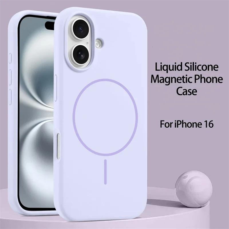 Luxury For iPhone 16 15 14 13 12 11 Pro Max Plus Liquid Silicone Case For Magsafe Magnetic Wireless Charging Soft Phone Cover