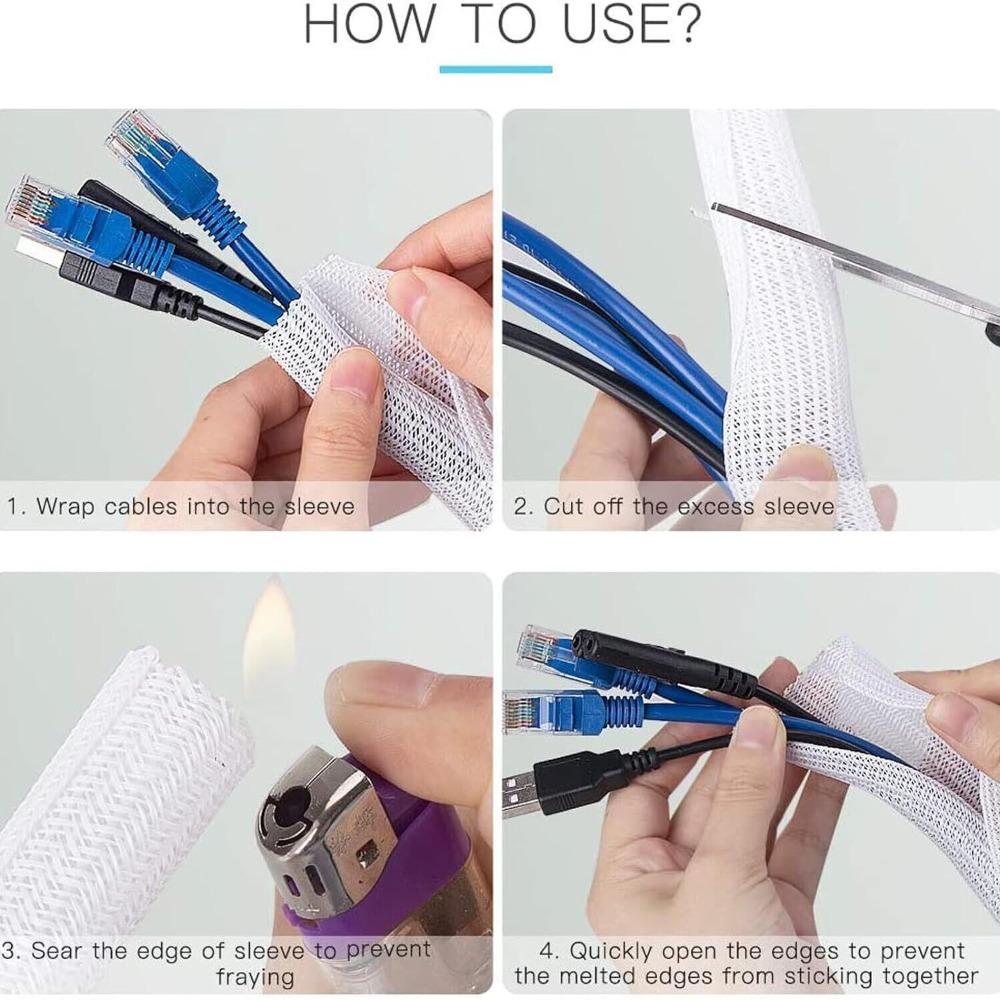 Expandable Cable Sleeve Durable PET Self Closing Cable Organiser for Desk PC TV Computer Insulation Protection Cable Wrap Cover