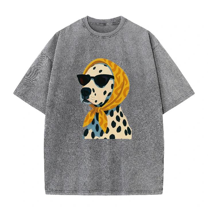 2026 Summer Retro Dalmatian Print T-Shirt Unisex Polyester Breathable Short Sleeve Oversized Loose Casual Daily Tops