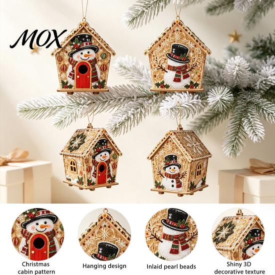 Relaxing Craft Gifts for Adults Christmas Faux Pearl Art Ornament DIY Kit, Wooden House Snowman Handmade Tree Decor Santa Reindeer Pattern,