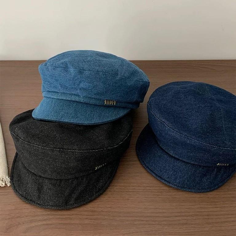 Темпераментная джинсовая кепка-берет с плоским верхом и козырьком, женская осенняя универсальная, подчеркивающая лицо, маленькая беретка, кепка газетчика