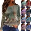 Women's Fashion Casual Slit Hem Round Neck Long Sleeve Loose Printed T-Shirt Ladies Top