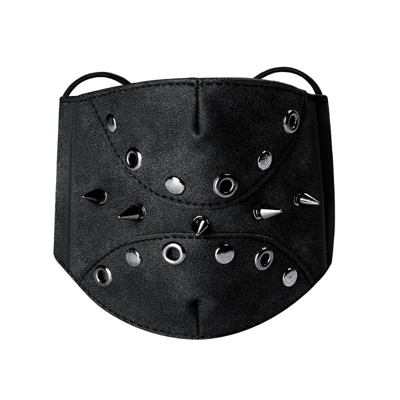 Steampunk Mask with Rivets Spikes,Rock Style Party Mask, Retro Gothc Leather Mask for Party Halloween Cosplay Anime Mask Terror