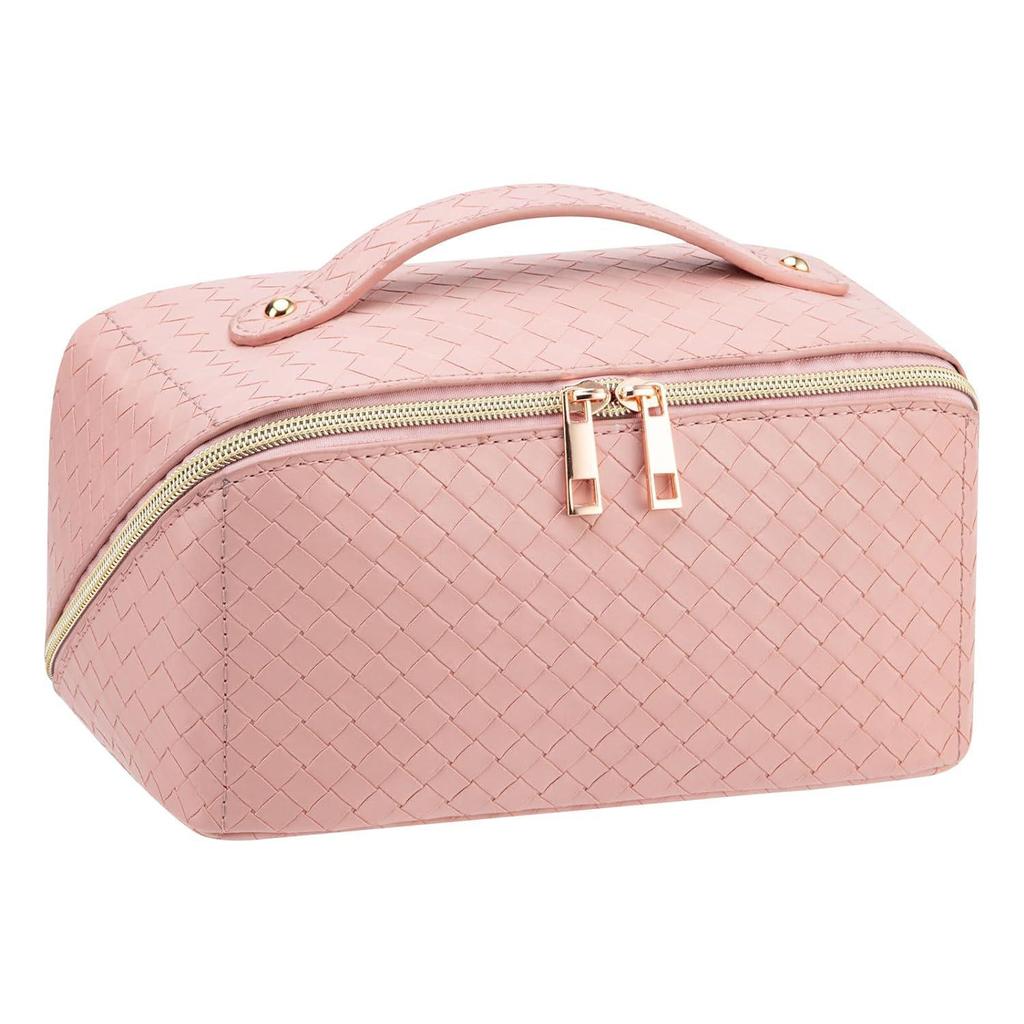 Роскошная плетеная косметичка-аккордеон с узором - большая вместимость, портативный дизайн для путешествий