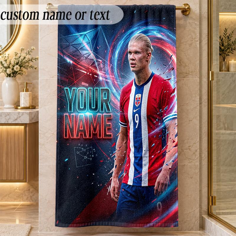 Beach TowelErling Haaland Custom Name Text Personalized Soft Towel for Beach Pool Indoor Home Decor Gift