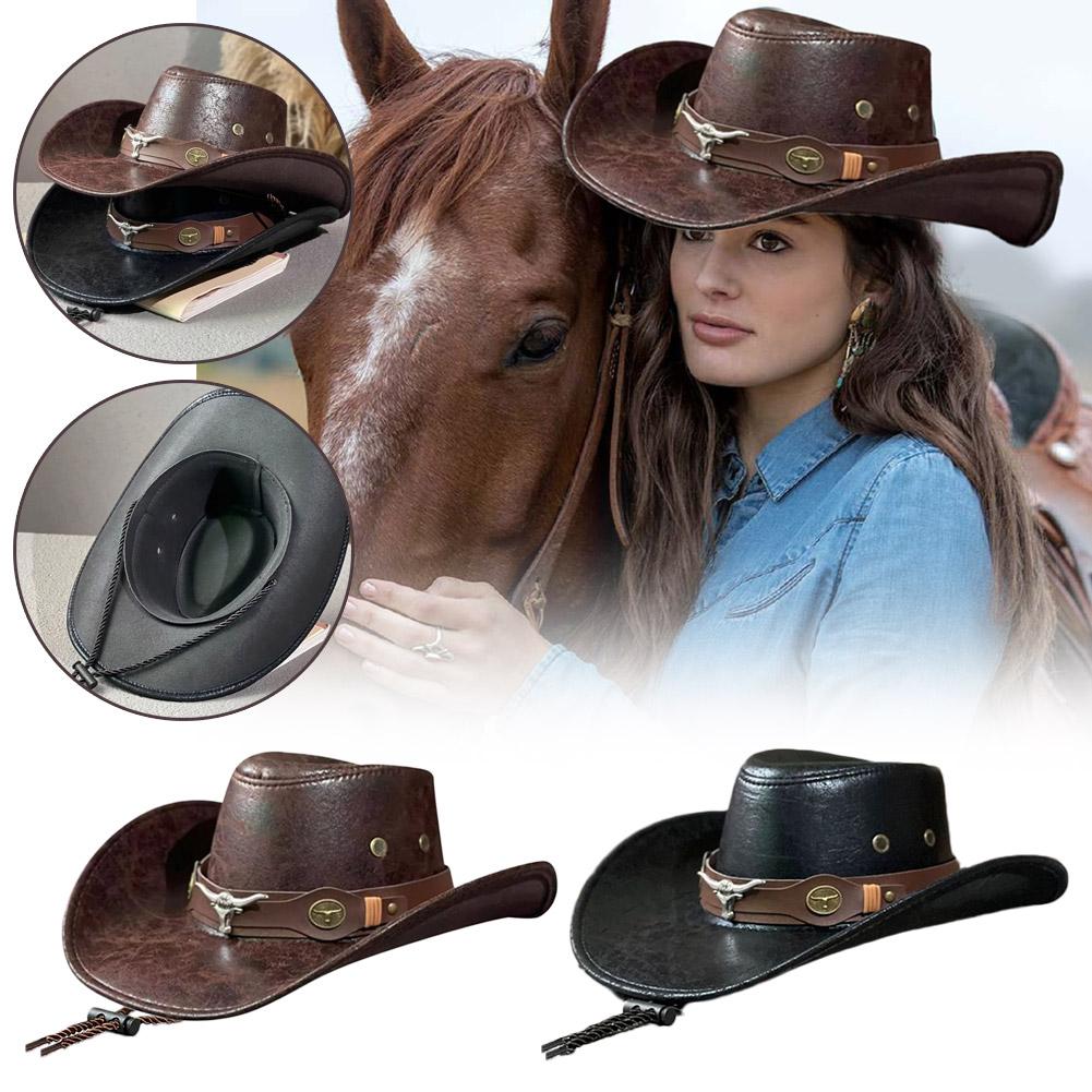 New Fashion Western Cowboy Hat Faux Leather Vintage Costume Hat Jazz Panama Gentleman Cap Hats H0I5
