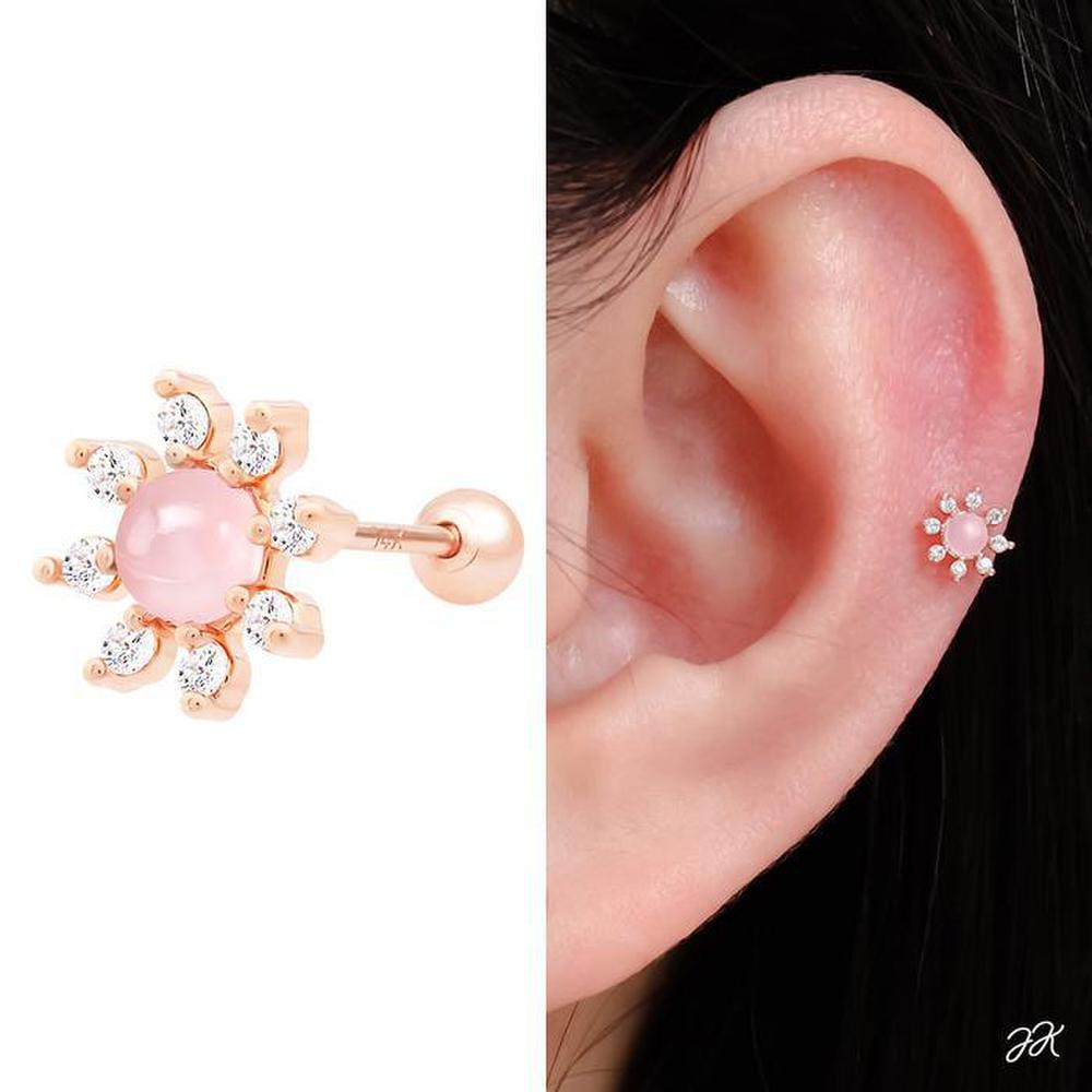 14K Gold Needle Rose Gold Rose Quartz Flower Layered Piercing (S8538873)