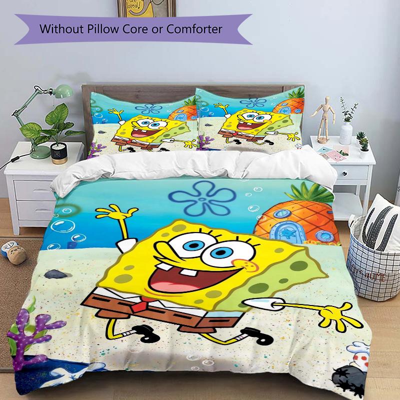 3pcs SpongeBob SquarePants Bedding Set - 1 Soft Quilt Cover + 2 Pillowcases, Machine Washable - Suitable for All Seasons, Perfect Gift for F