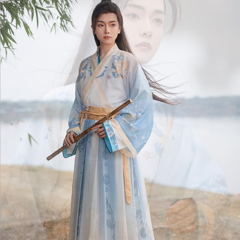 Китайский комплект в стиле династий Вэй и Цзинь, костюмы для пар Ханфу с принтом