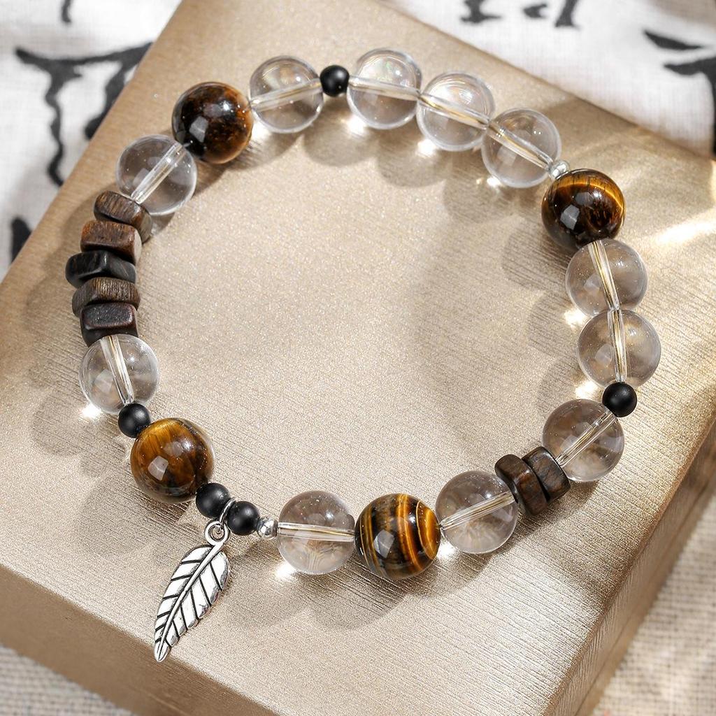 Xiaohongshu Natural White Crystal & Yellow Tiger Eye Agarwood Hand String