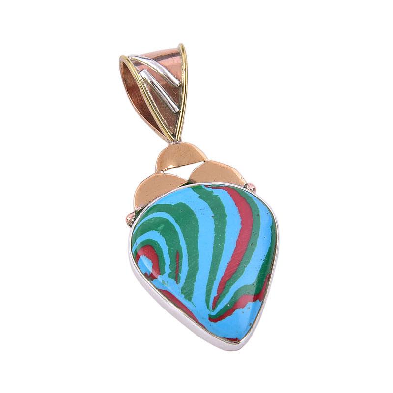 Натуральный радужный кальцинированный драгоценный камень 925 пробы, одноцветное серебро, двухцветный кулон 1,50 дюйма m0V48