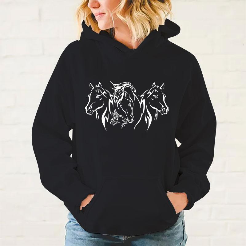 Y2k худи Худи с лошадьми Пуловер Унисекс Толстовка с капюшоном Харадзюку Уличная одежда Длинный рукав