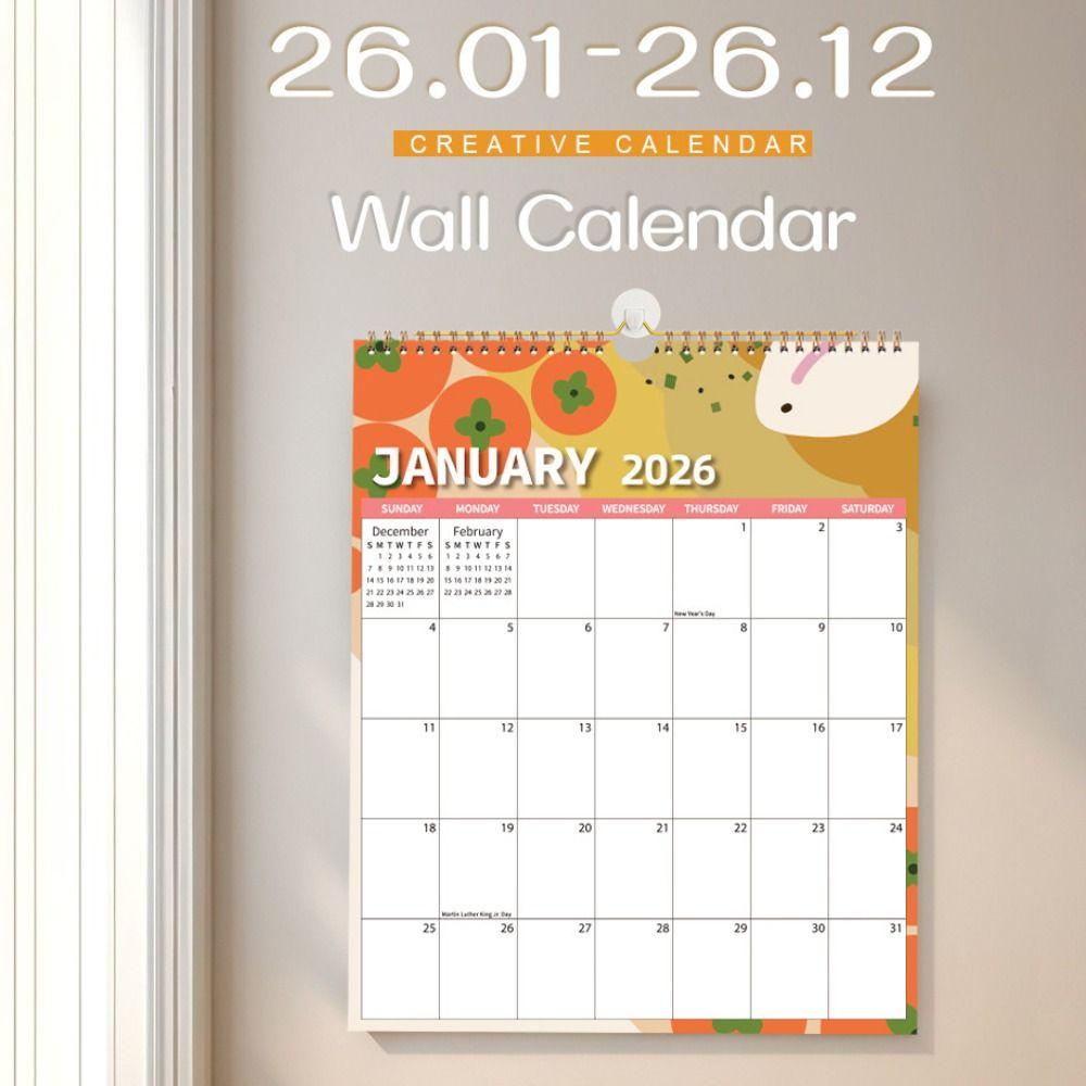 Wire-O-Binding Daily Planner Calendar Foldable Study 2026 Wall Calendar Colorful Jan. 2026 - Dec. 2026 Hanging Calendar Office