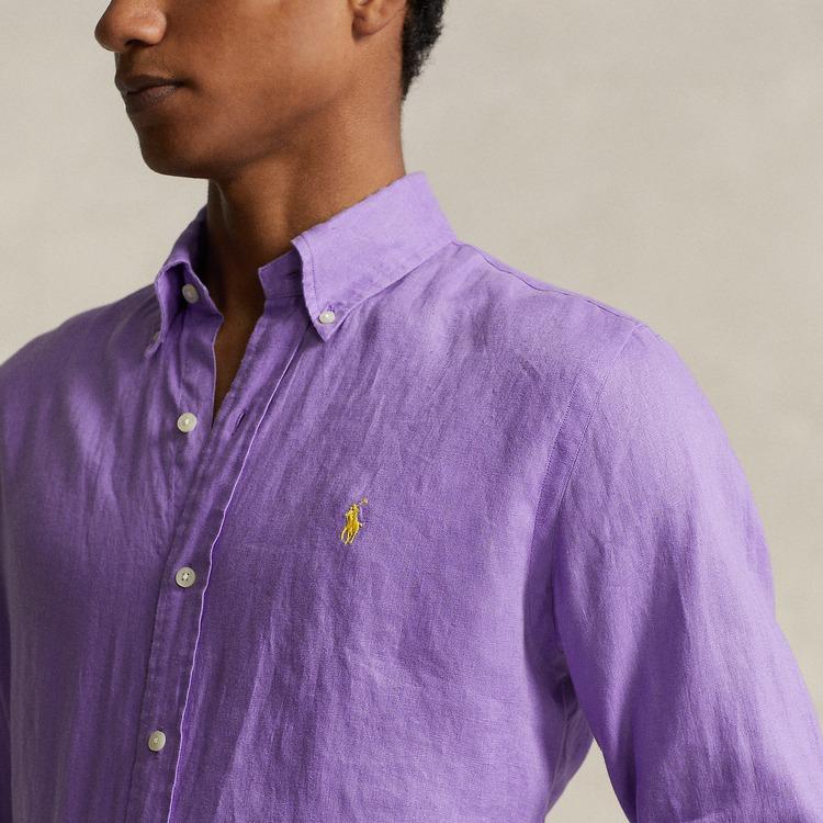 Polo Ralph Lauren Solid Color Logo Embroidered Pointed Collar Long Sleeve Shirt Men Shirts Purple MNPOWOV16823492-500