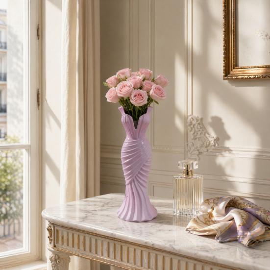 yangyizhi Evening Dress Vase, Elegant Mermaid 3D Printed Plastic Decorative Vase for Home Table Shelf Decor