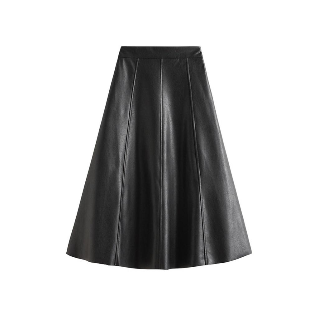 Women's Fashion Casual Solid Color High Waist Thin PU Leather Half-body Skirt