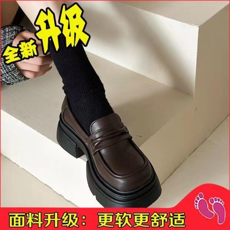Лоферы на платформе, женская зимняя обувь, однопедальная женская обувь, универсальные маленькие кожаные туфли в британском стиле