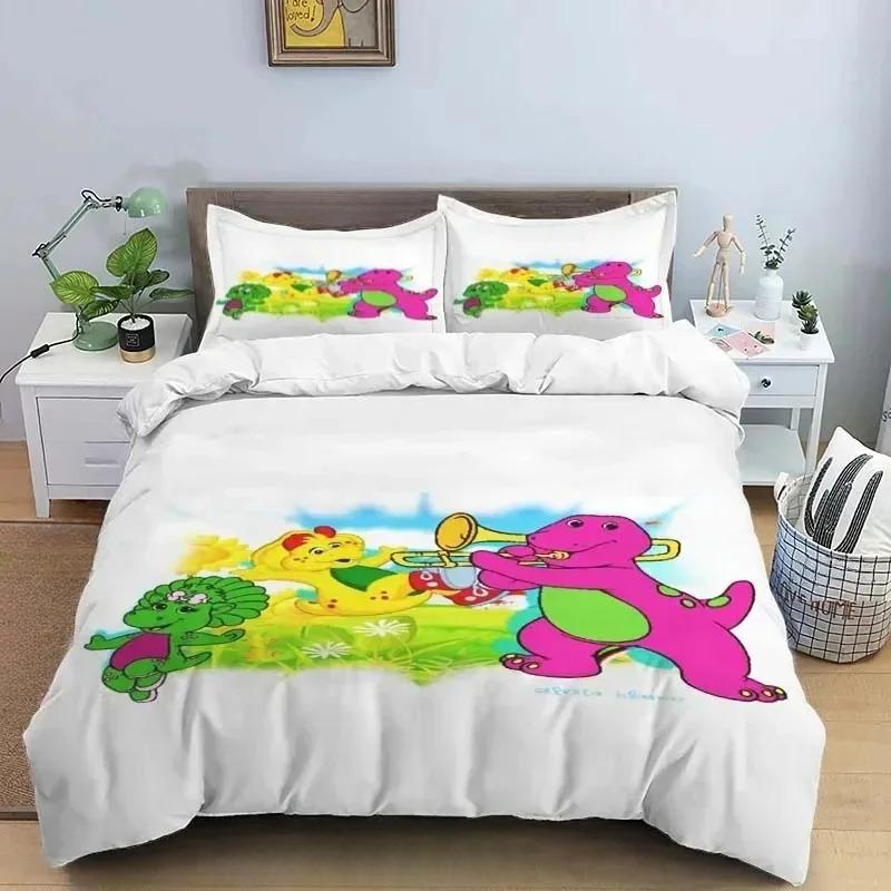Barney Friends Cute Cartoon Bedding Collection Dinosaur Pattern Duvet Cover Pillow Case Boys Bedroom Double King Size Comforter Gift