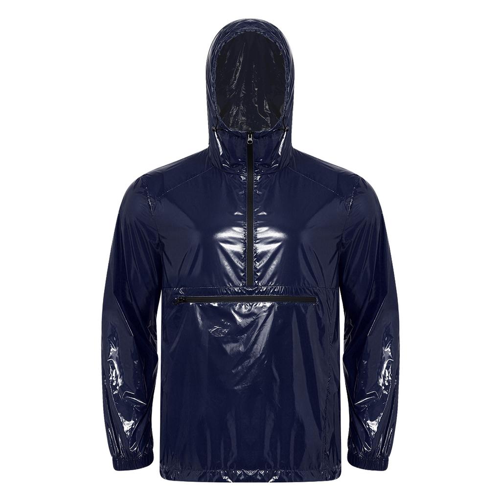 Mens Waterproof Hoodie Sweatshirt Front Kangaroo Pocket Zipper Long Sleeve Hooded Windbreaker Raincoat