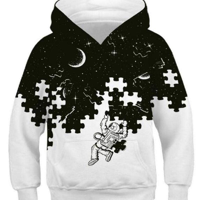 Детские спортивные толстовки, черные/белые детские толстовки с 3D принтом, пуловер с длинными рукавами для детей младшего возраста, свитера с капюшоном для мальчиков и девочек 4–13 лет