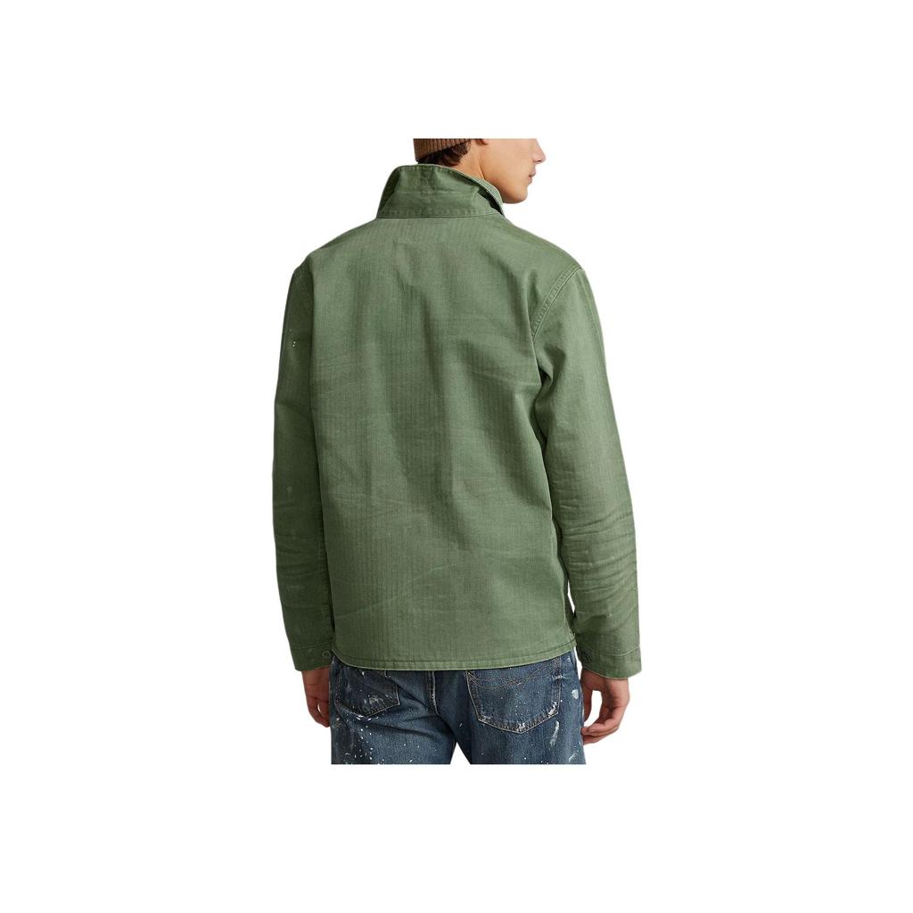 Polo Ralph Lauren FW23 Solid Color Pointed Collar Houndstooth Long Sleeve Jacket Men Jackets Military-Green MNPOOTW16020752-300