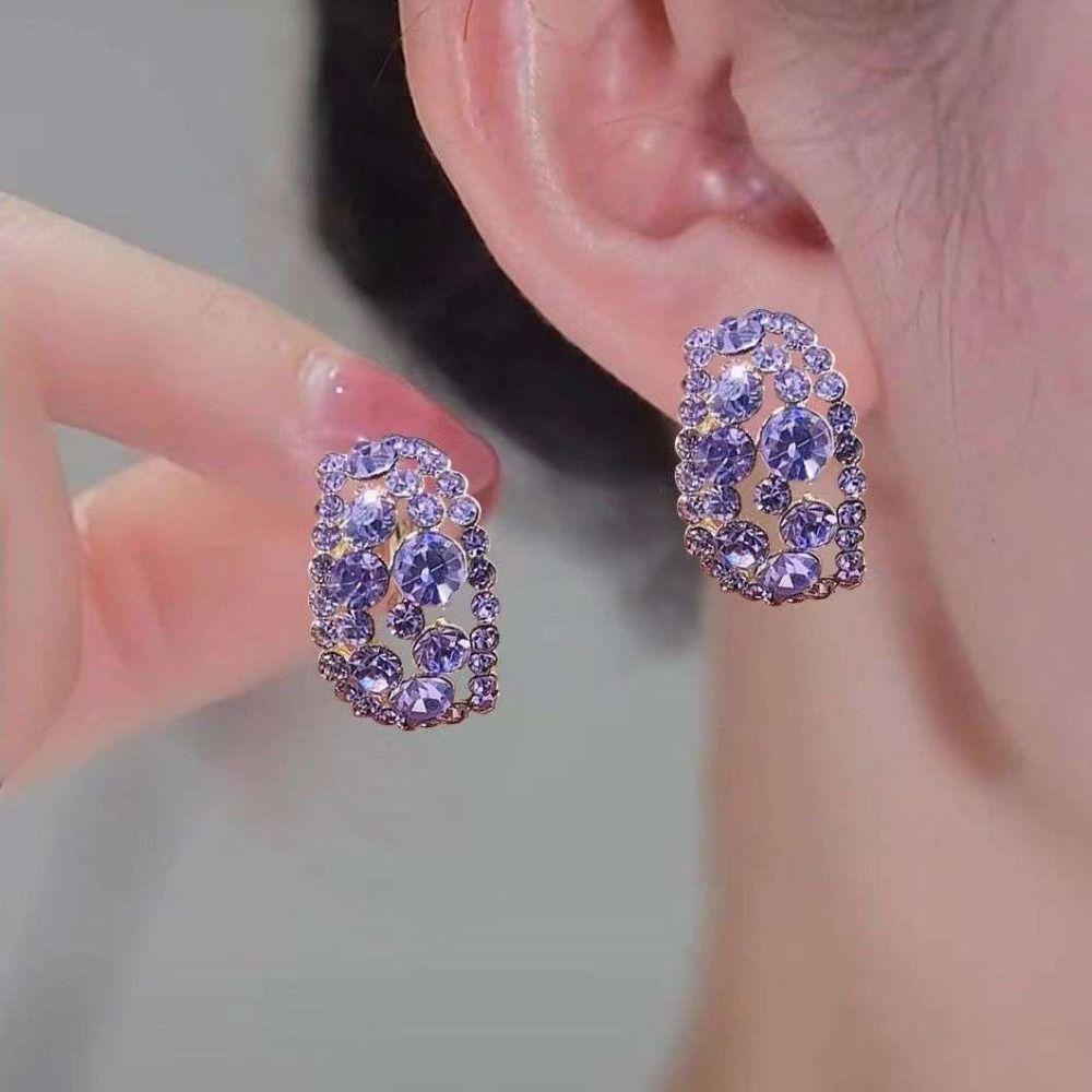 Girl Gift Geometric Crystal C Shaped Stud Earrings Women Earrings Korean Style Earrings Ear Studs