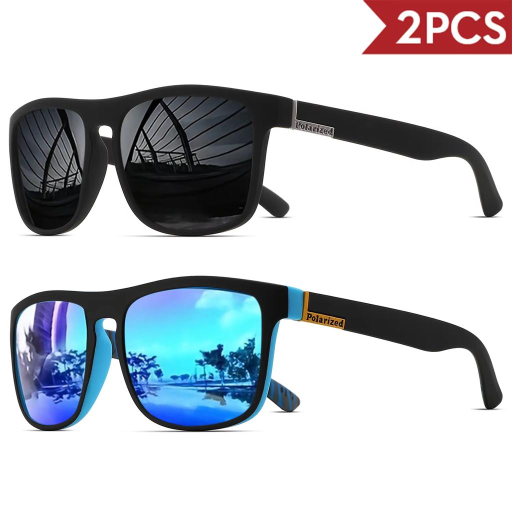 2Pack Fashion Sports Polarized Sunglasses UV Protection Personalized Glasses Square Frame Metal Men's And Women's UV400 Eyewear