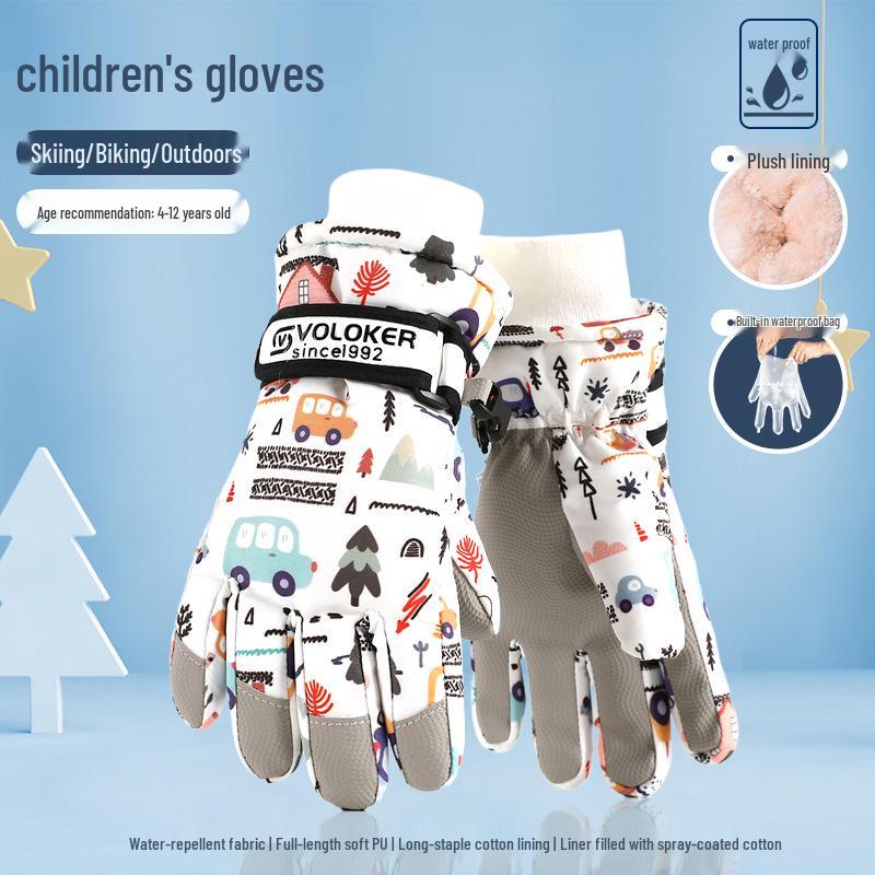 Водонепроницаемые детские горнолыжные перчатки — теплые, нескользящие, утолщенные, с бархатной подкладкой для мальчиков и девочек