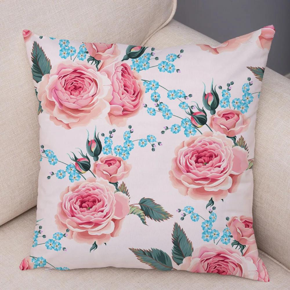 Nordic Style Rose Flower And Birds Pillow Case Cushion Cover For Car Sofa Super Soft Plush Decor Flower Plant Animal Pillowcase