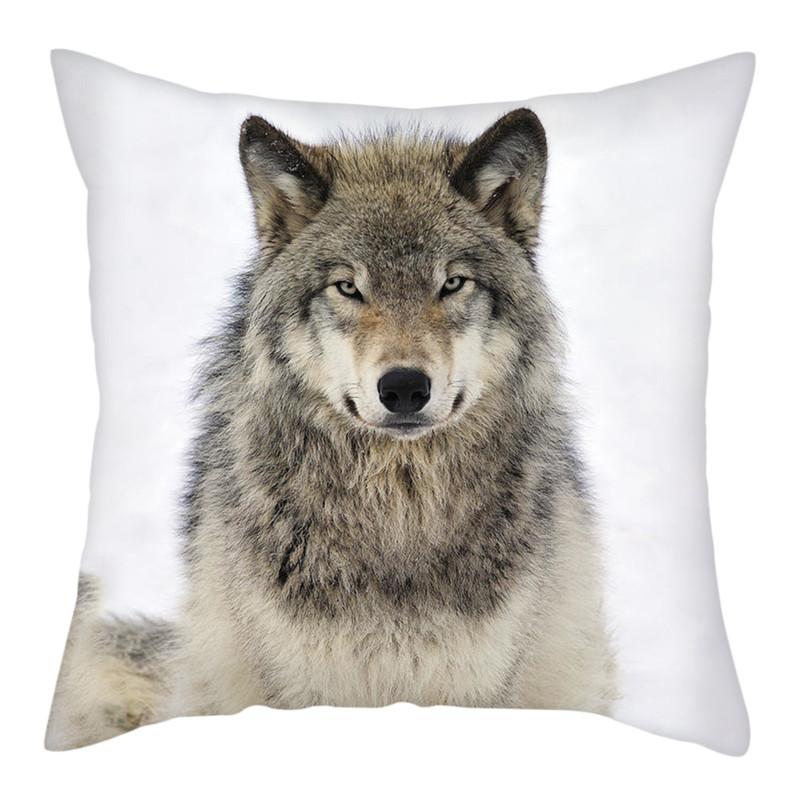 45x45cm Polyester Wildlife Print Cushion Cover Wolf King Photo Pillow Cover Home Sofa Decoration Pillowcase