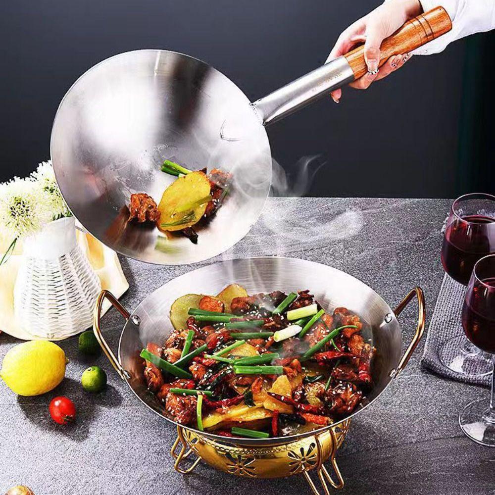 Chinese-style Stir-fry Wok Stainless Steel Water Ladle Traditional Frying Pan  Canteen