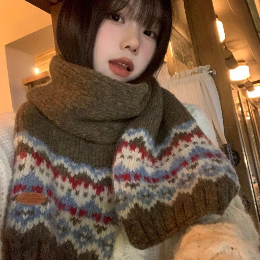 Thicken Jacquard Knitted Scarf Wool Fair Isle Style Shawl Winter Cashmere Scarves Women/Men