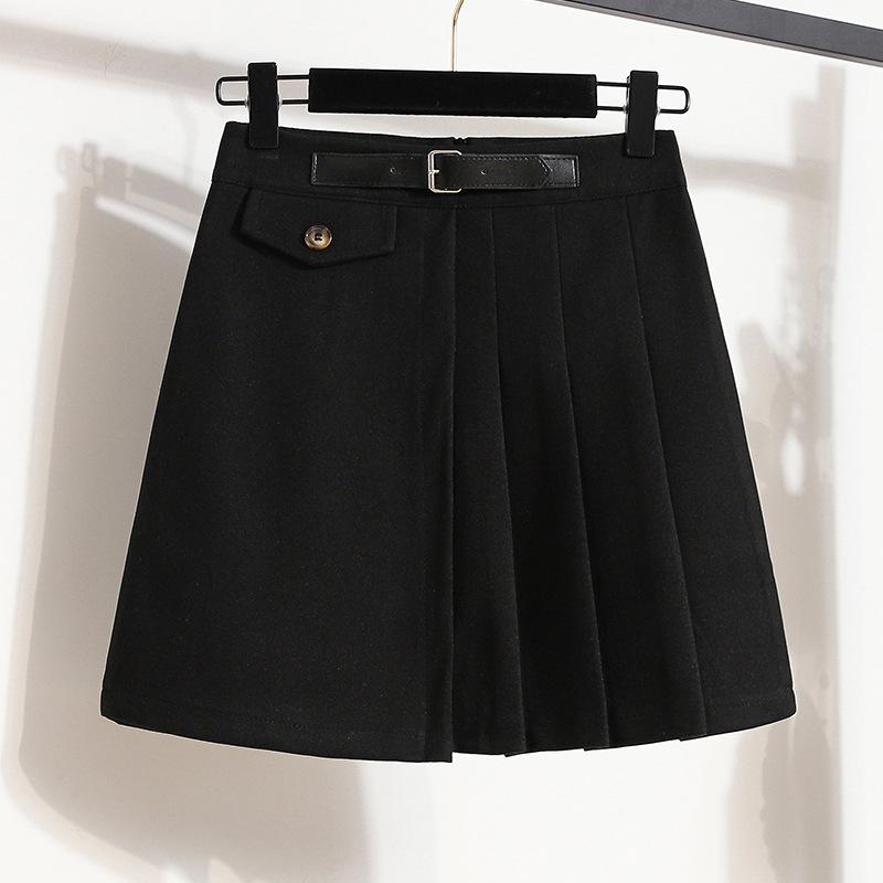 Юбка А-силуэта в корейском стиле, большой размер, шерстяная короткая юбка JK с высокой талией, высококачественная черная универсальная плиссированная юбка
