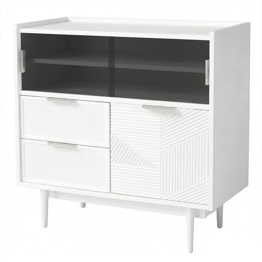 Storage Cabinet, Bathroom Cabinet, Sideboard with Light Strip, 80 cm Wide, Glass Door