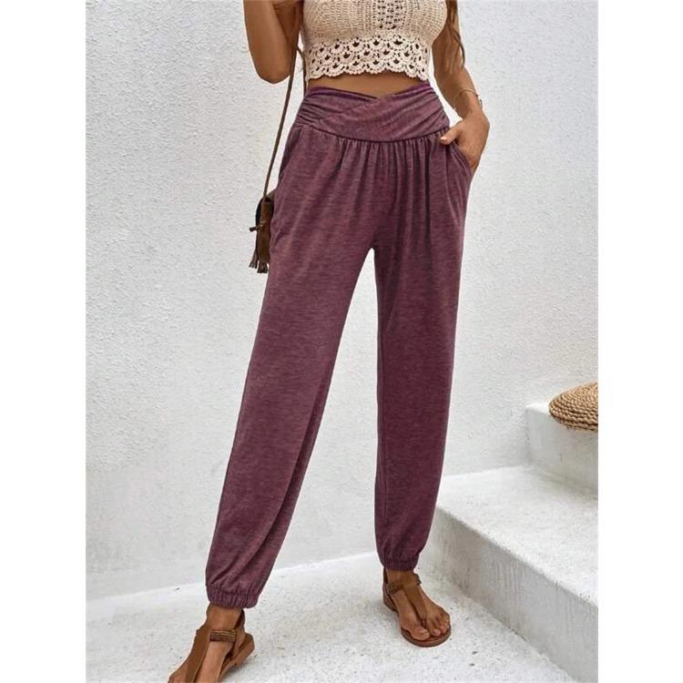 Летние женские домашние брюки, темпераментные повседневные свободные брюки с карманами и высокой талией
