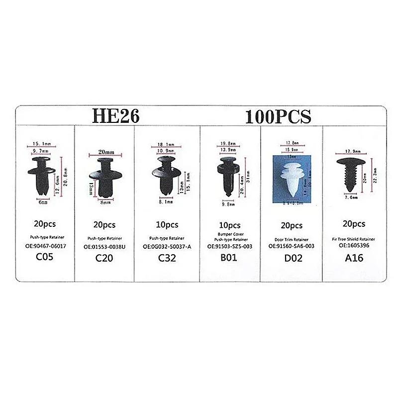 100pcs Auto Fastener Clip Car Fender Push Retainer Pin Rivet Bumper for Door Trim Panel Retainer Black White for All Car