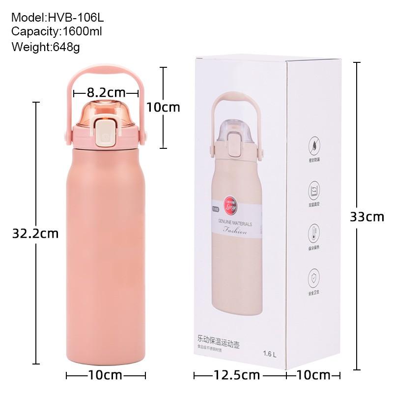 1600ml Double Wall Vacuum Insulated Stainless Steel Travel Water Bottle With Straw Lid Outdoor Sports Office