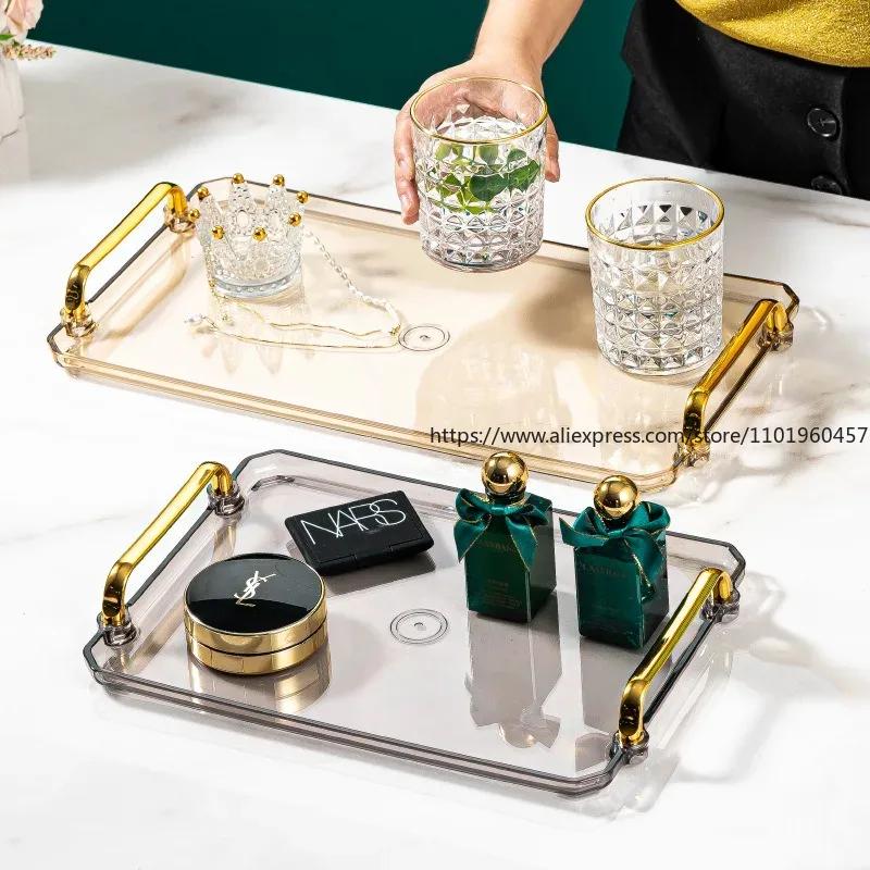 Rectangular Light Luxury European Acrylic Decorative Rectangular with Handle Household Tableware Tray